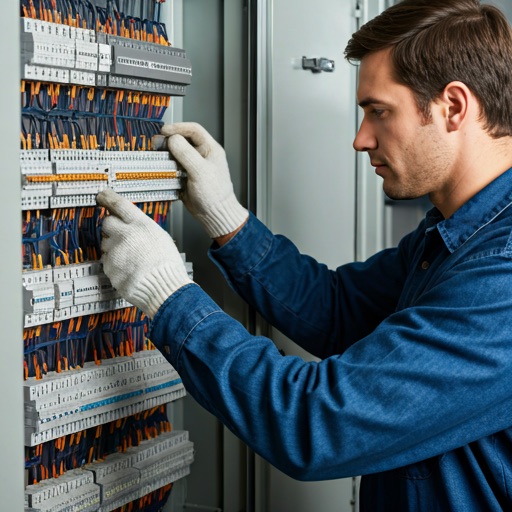Professional electrician working on an electrical panel in Orange County
